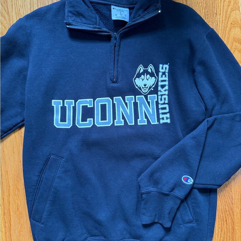 University of Connecticut UCONN Champion Blue Quarter Zip Sweatshirt with collar